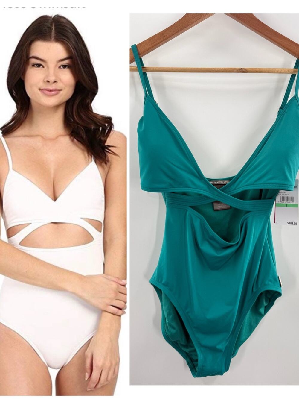NWT Vince Camuto Wrap One Piece Swimsuit Jet Set Solids-Riviera Teal Size 8